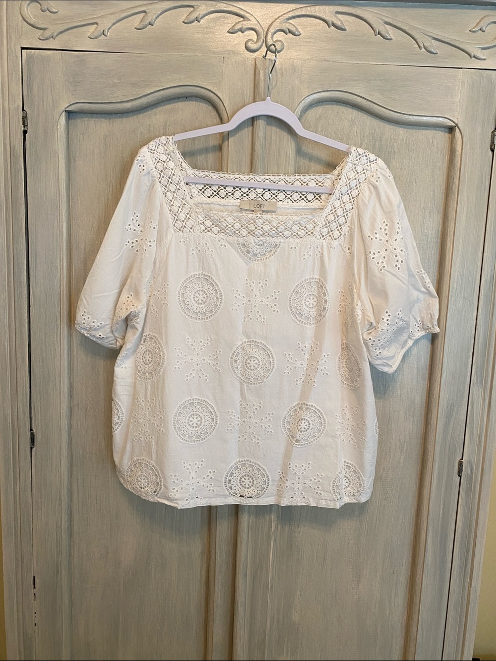 LOFT Cream Eyelet Square-Neck Peasant Top